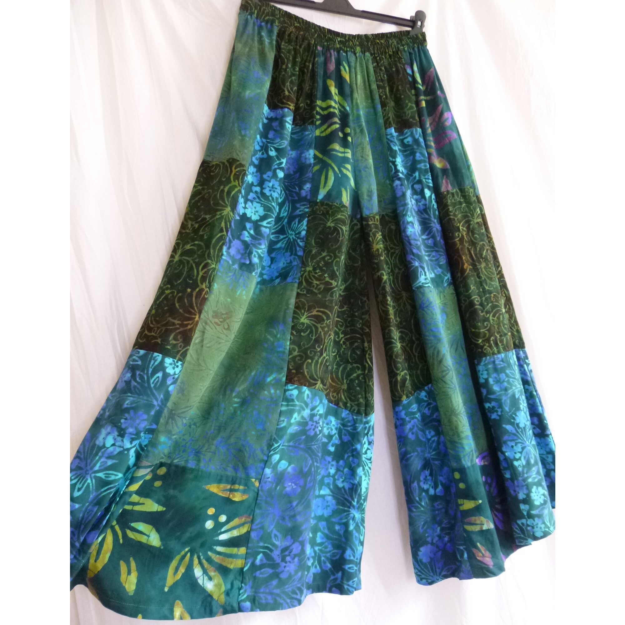 Patchwork Palazzo Pants Green Mix 14 16 18 20 - Swirl Clothing Online Store