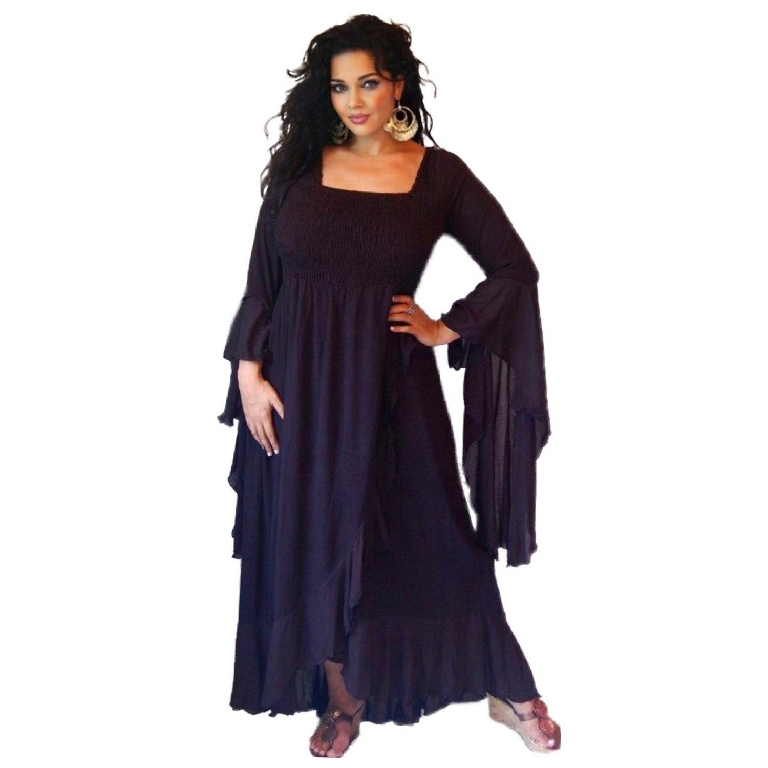 Gothic Goddess Black Wrap Dress Sleeve Falls 12 14 16 18 - Swirl ...